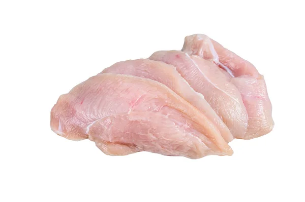 Ωμή Φέτες Στήθος Κοτόπουλο Φιλέτο Μπριζόλες Απομονωμένα Λευκό Φόντο — Φωτογραφία Αρχείου