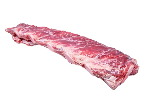 Vitela Crua Carne Costela Sobresselente Curta Isolado Sobre Fundo Branco — Fotografia de Stock