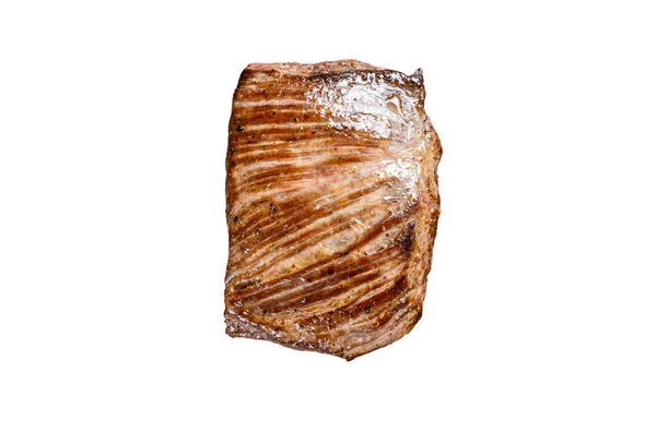 Bistecca Carne Manzo Grigliata Una Tavola Marmo Isolato Sfondo Bianco — Foto Stock