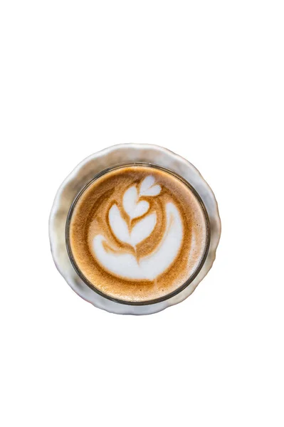 Cangkir Kopi Putih Latte Dengan Bentuk Hati Seni Kafe Pemandangan — Stok Foto