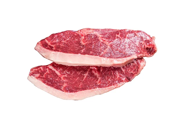 Rohe Rumpsteaks Oder Roastbeef Steaks Auf Dem Schlachttisch Isoliert Auf — Stockfoto