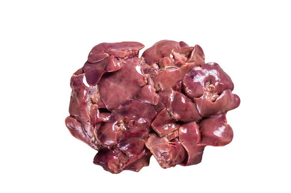 Carne Fegato Pollo Crudo Sul Tavolo Del Macellaio Isolato Sfondo — Foto Stock