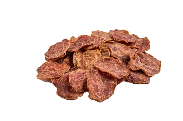 Dried Beef Pork Meat Jerky Isolated White Background — Stock Photo, Image