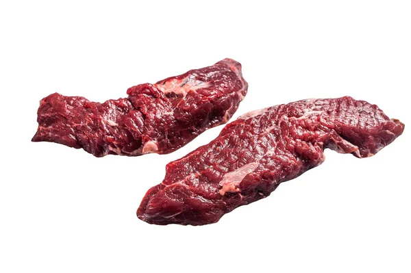 Machete Steak Raw Cut Hanging Tender Cut Isolated White Background — Stock Photo, Image