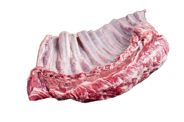 Raw Rack Mutton Lamb Ribs Butcher Board Isolated White Background — Stock Photo, Image