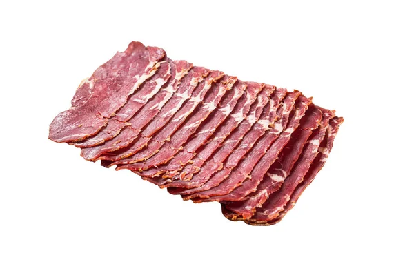 stock image Turkish bacon Pastrami beef meat. Isolated on white background