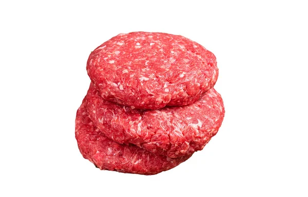 Nyers Steak Szeletek Vagy Darált Marhahússal Töltött Húspogácsa Fehér Alapon — Stock Fotó