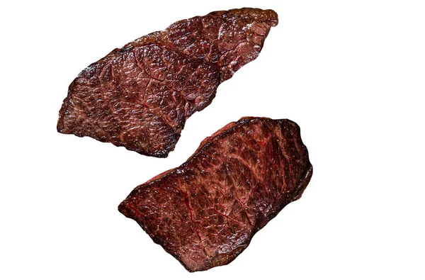 Biberiyeli Tavada Izgara Denver Bifteği Beyaz Arkaplanda Izole — Stok fotoğraf