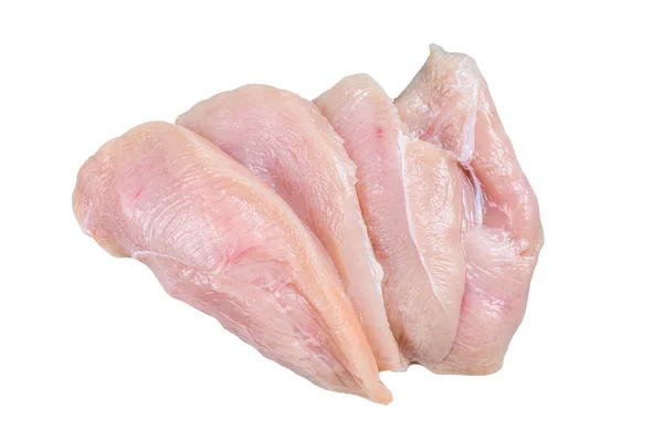 Ωμή Φέτες Στήθος Κοτόπουλο Φιλέτο Μπριζόλες Απομονωμένα Λευκό Φόντο — Φωτογραφία Αρχείου