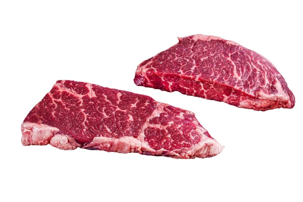 Filete Crudo Denver Carne Res Mármol Aislado Sobre Fondo Blanco —  Fotos de Stock