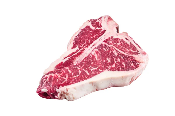 Nyers Bone Vagy Porterhouse Steak Konyhaasztalon Fehér Alapon Elszigetelve — Stock Fotó