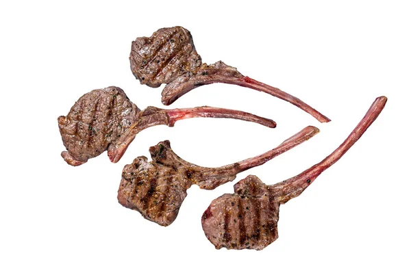 Grilled Lamb Mutton Meat Chops Steaks Isolated White Background — Stock Photo, Image