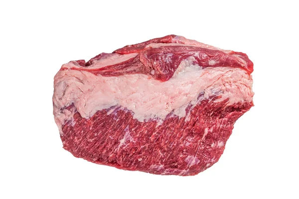 生の丸牛の肉は 肉屋のテーブルの上にカット 白地に隔離された — ストック写真