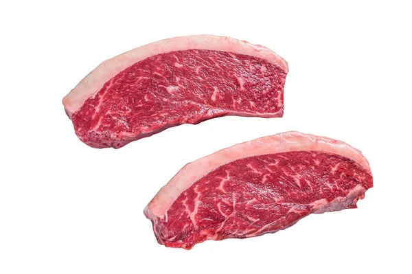 Nyers Sapkás Popsi Vagy Bélszínhús Steak Fehér Alapon Elszigetelve — Stock Fotó