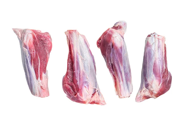 Rohe Lammschenkel Mit Fleisch Auf Steintisch Isoliert Auf Weißem Hintergrund — Stockfoto