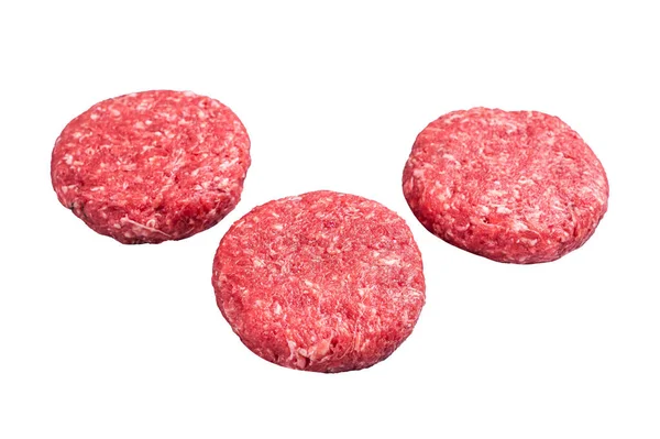 Carne Crua Moída Carne Vaca Costeletas Bife Hambúrguer Isolado Sobre — Fotografia de Stock
