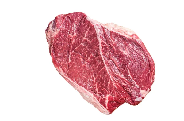 Száraz Érlelt Nyers Marhahús Kerek Steak Felvágva Egy Hentes Asztalon — Stock Fotó