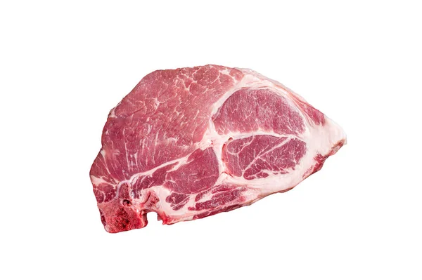 Stek Wieprzowy Surowego Mięsa Marmurowej Desce Ziołami Izolacja Białym Tle — Zdjęcie stockowe