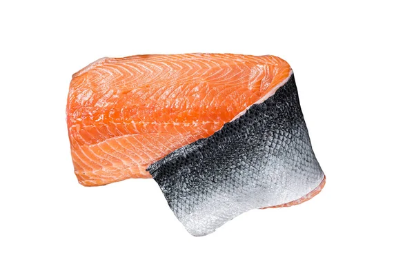 Lax Filé Fisk Träskiva Med Örter Och Salt Isolerad Vit — Stockfoto