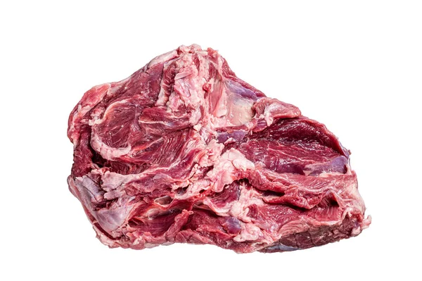 生肉羊肉无肉腿放在肉桌上 因白人背景而被隔离 — 图库照片