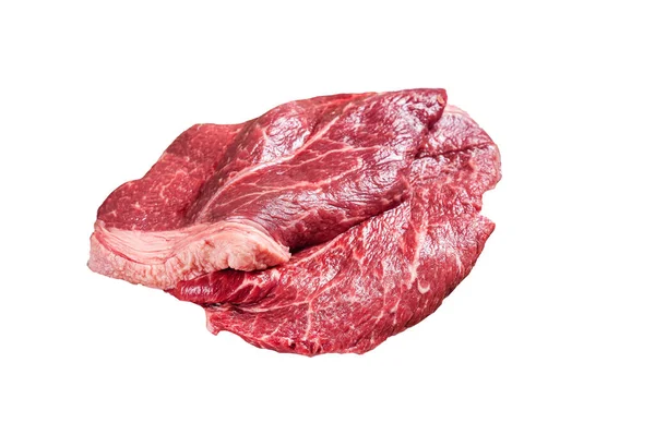 新鮮な生の牛肉の肉のサーロインステーキ ハーブやスパイスをまな板の周り 白地に隔離された — ストック写真