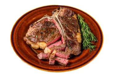 Barbekü Biftek Biftek veya Biftek Biftek Kırsal bir tabakta Beyaz arka planda yalıtılmış