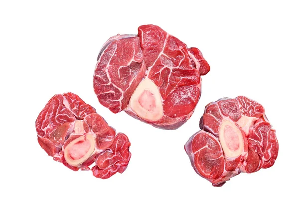 Taze Osso Buco Shank Biftek Italyan Ossobuco Beyaz Arkaplanda Izole — Stok fotoğraf