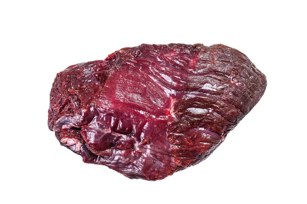 Ακατέργαστο Κρέας Ελαφιού Ένα Τραπέζι Απομονωμένα Λευκό Φόντο — Φωτογραφία Αρχείου