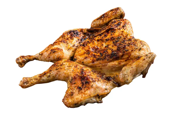 Hela Rostad Kyckling Rotisserie Med Örter Isolerad Vit Bakgrund — Stockfoto