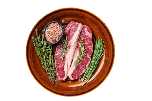 Dos Filetes Striploin Crudo Rodajas Filetes Nueva York Carne Res —  Fotos de Stock