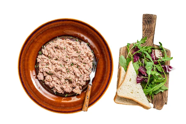 Conserve Ton Pâine Salată Izolat Fundal Alb — Fotografie, imagine de stoc