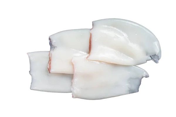 Surowa Kałamarnica Lub Rurki Calamari Stole Kuchennym Izolacja Białym Tle — Zdjęcie stockowe