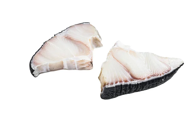 Syrové Rybí Steaky Kuchyňském Stole Izolováno Bílém Pozadí — Stock fotografie
