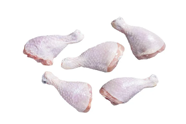 Rohe Ungekochte Hühnerkeulen Trommelstöcke Auf Einem Steintisch Isoliert Auf Weißem — Stockfoto