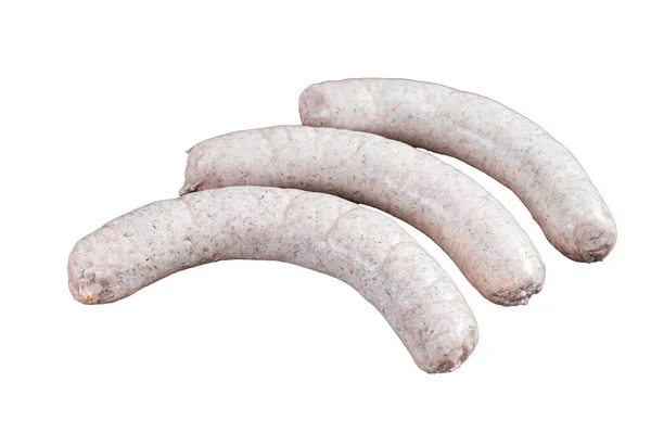 Raw German White Sausage Weisswurst Kitchen Table Isolated White Background — Stock Photo, Image