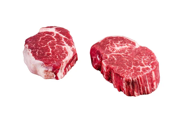 Surové Steaky Hovězí Svíčkové Izolováno Bílém Pozadí — Stock fotografie