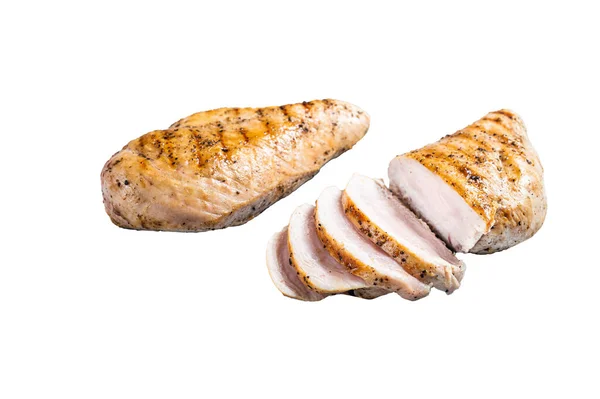 Barbekü Izgara Dilimlenmiş Tavuk Göğsü Bifteği Beyaz Arkaplanda Izole — Stok fotoğraf