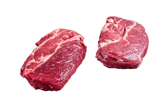 Daging Sapi Gulung Mata Mentah Chuck Meja Daging Terisolasi Pada — Stok Foto