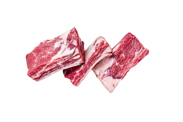 Rindfleisch Rippchen Fleisch Einer Grillpfanne Fertig Zum Kochen Isoliert Auf — Stockfoto