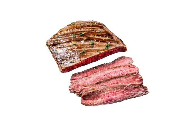 Nakrájené Hovězí Steaky Boku Nebo Bavette Sekáček Izolováno Bílém Pozadí — Stock fotografie