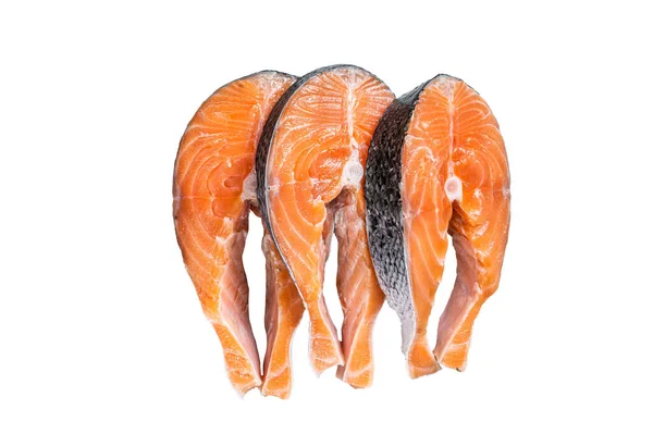 Стейки Лосося Форели Сырая Рыба Приготовленная Приготовления Пищи Изолированный Белом — стоковое фото
