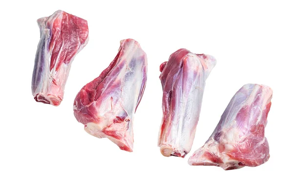 Rohe Lammschenkel Mit Fleisch Auf Steintisch Isoliert Auf Weißem Hintergrund — Stockfoto