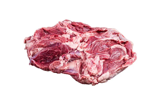 生肉羊肉无肉腿放在肉桌上 因白人背景而被隔离 — 图库照片