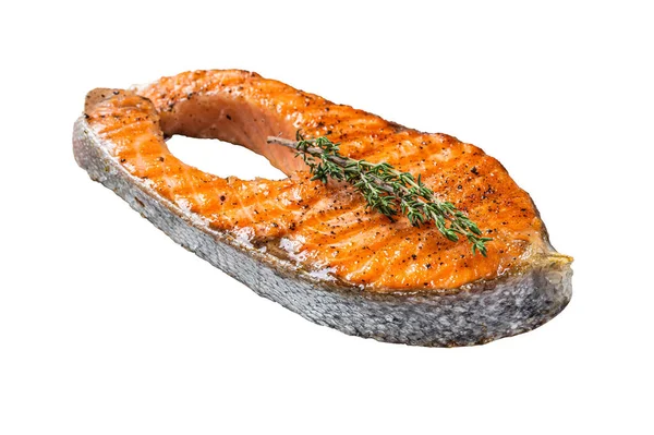 Bbq Panggang Salmon Ikan Steak Pada Panggangan Dengan Thyme Dan — Stok Foto