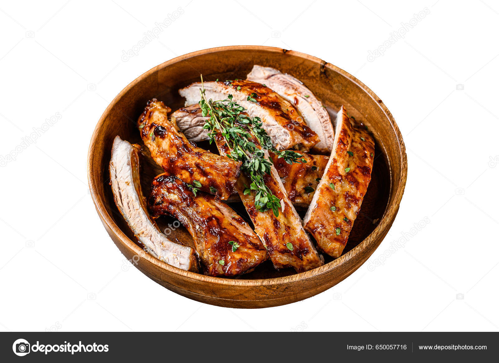 Cut Bbq Grilled Lamb Rack Spareribs Wooden Plate Isolated White — Stock