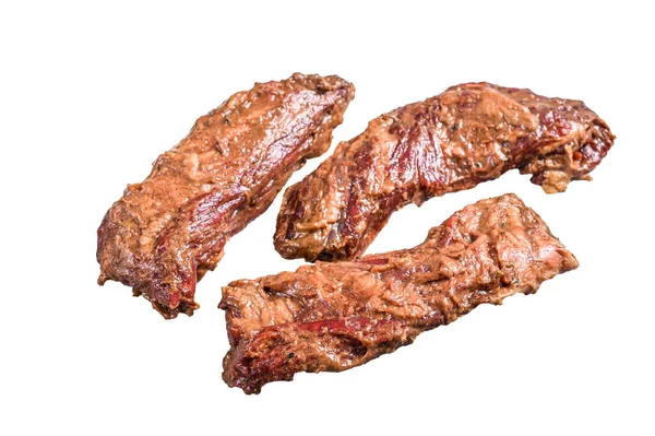 Rohe Und Marinierte Steaks Isoliert Auf Weißem Hintergrund — Stockfoto