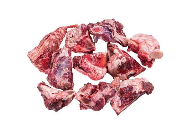Stufato Carne Agnello Crudo Tagliato Con Osso Isolato Sfondo Bianco — Foto Stock