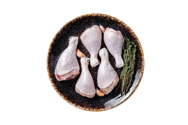 Cosce Coscia Pollo Carne Pollame Cruda Sul Tagliere Isolato Sfondo — Foto Stock