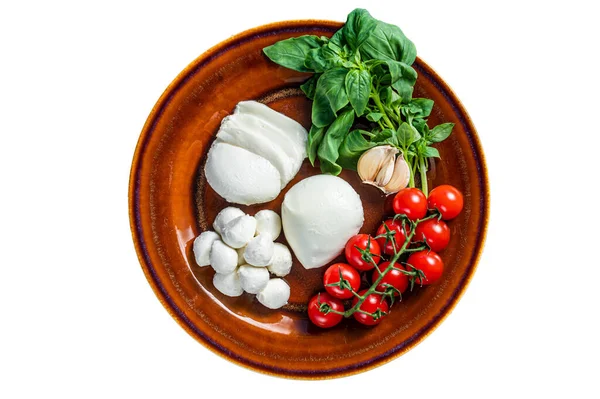 Mozzarella Basilico Ciliegia Pronta Cottura Insalata Caprese Isolato Sfondo Bianco — Foto Stock