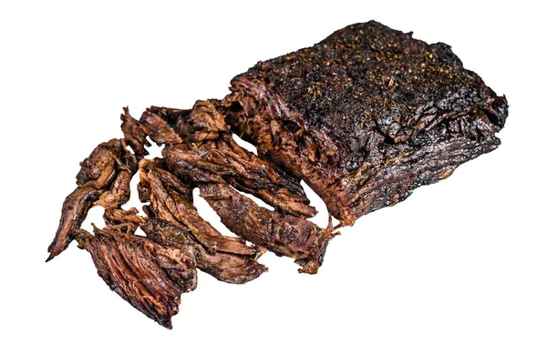 Geräuchertes Bbq Beef Brisket Fleischsteak Isoliert Auf Weißem Hintergrund — Stockfoto